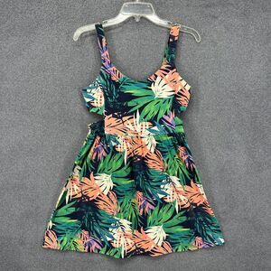 Forever 21 Dress Womens Medium Floral Tropical Cut out Sleeveless beach‎ cruise